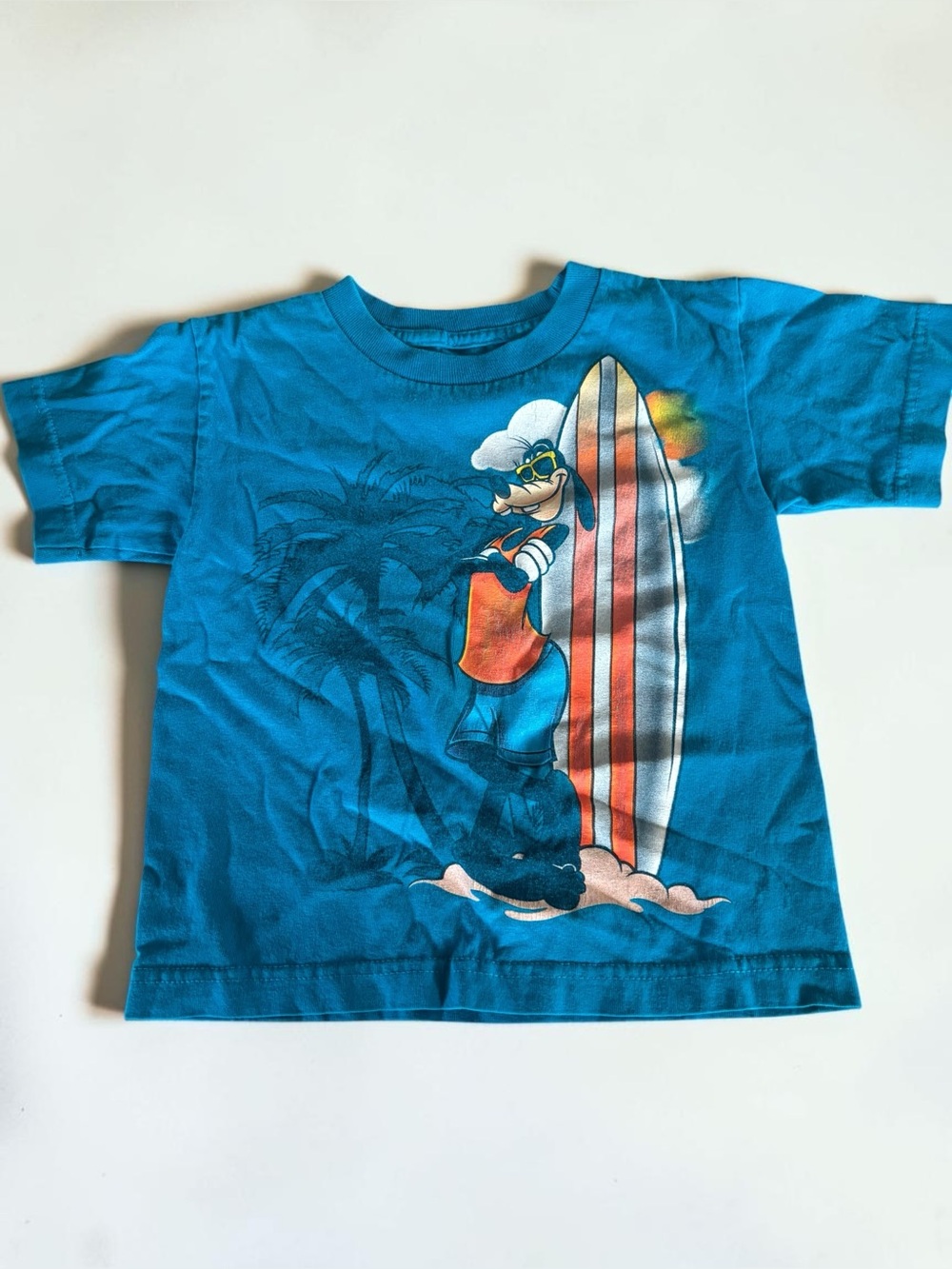 Disney Goofy Surfing Graphic T-Shirt Kids Size 4 Blue Surfboard Tee